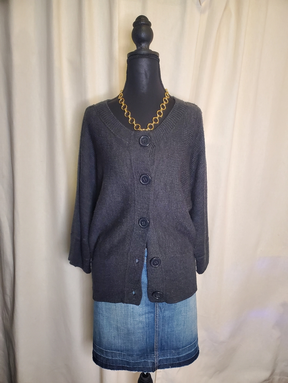 Alyx Charcoal Button-Front V-Neck Cardigan